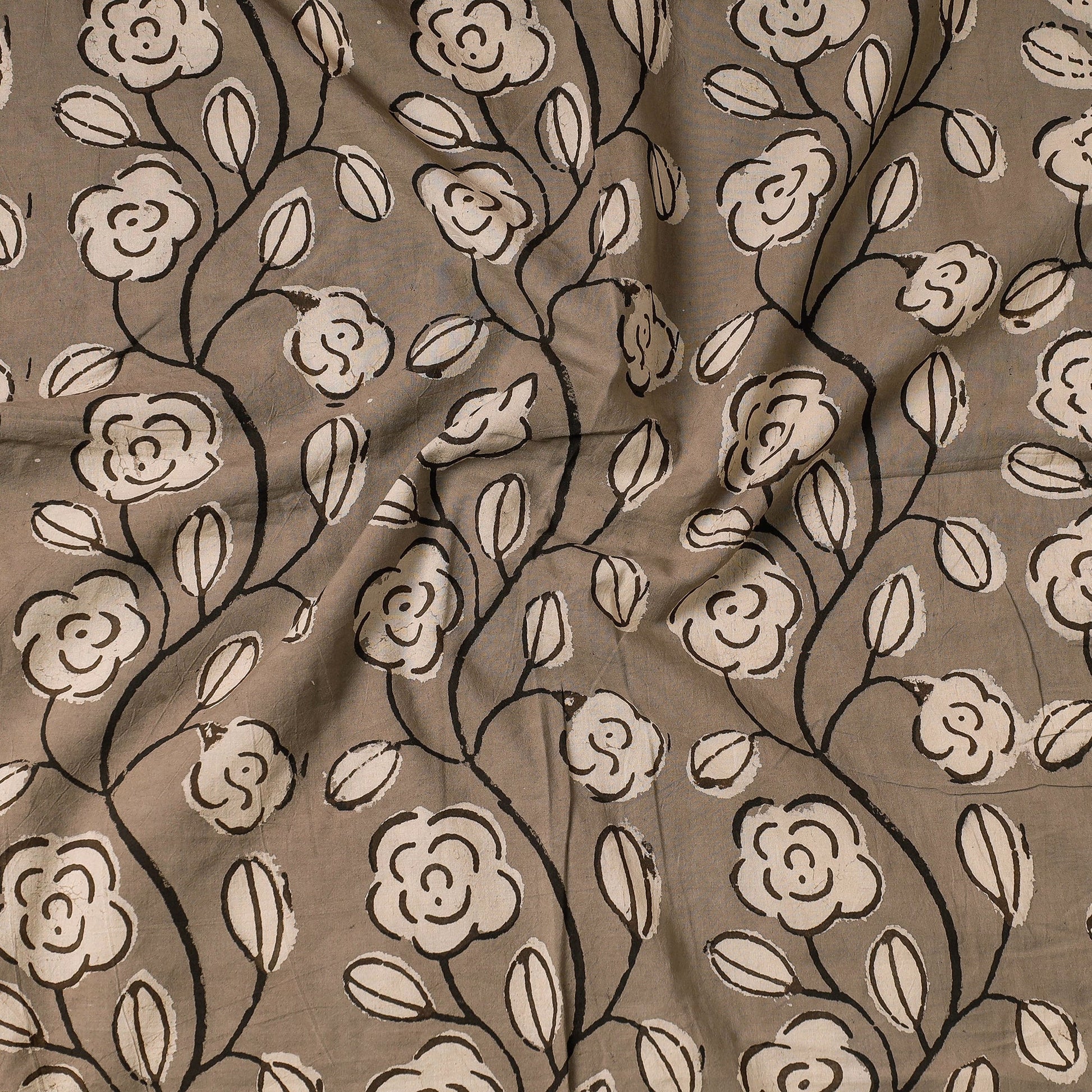 Brown - Bindaas Block Printing Natural Dyed Cotton Precut Fabric (1.9 meter)