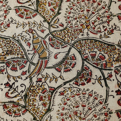 Beige - Pedana Kalamkari Hand Block Printed Cotton Fabric