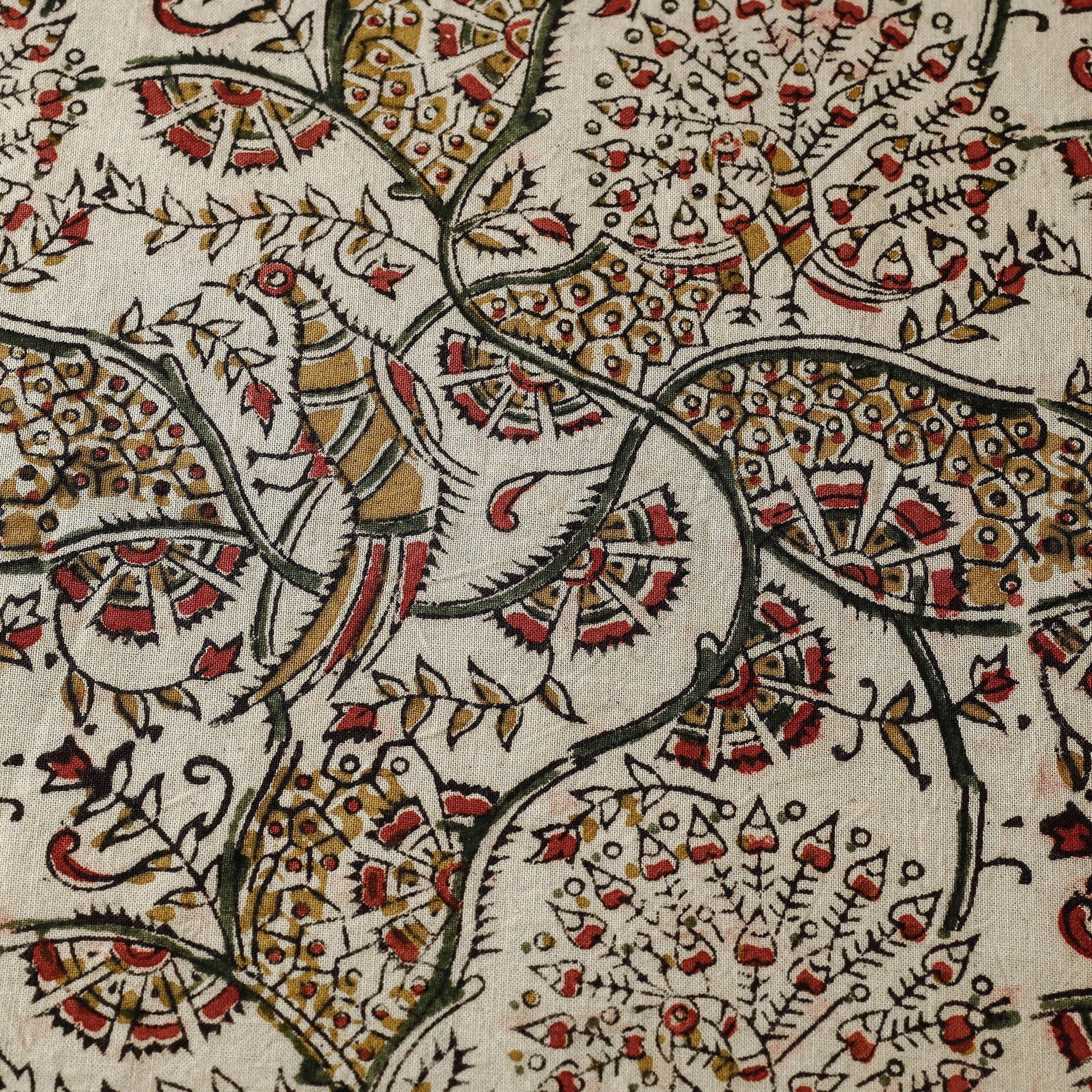 Beige - Pedana Kalamkari Hand Block Printed Cotton Fabric
