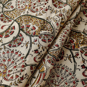 Beige - Pedana Kalamkari Hand Block Printed Cotton Fabric