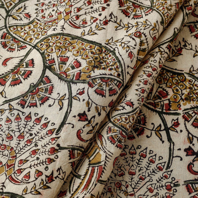 Beige - Pedana Kalamkari Hand Block Printed Cotton Fabric