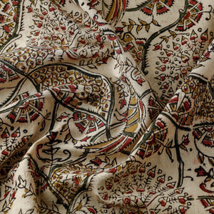 Beige - Pedana Kalamkari Hand Block Printed Cotton Fabric