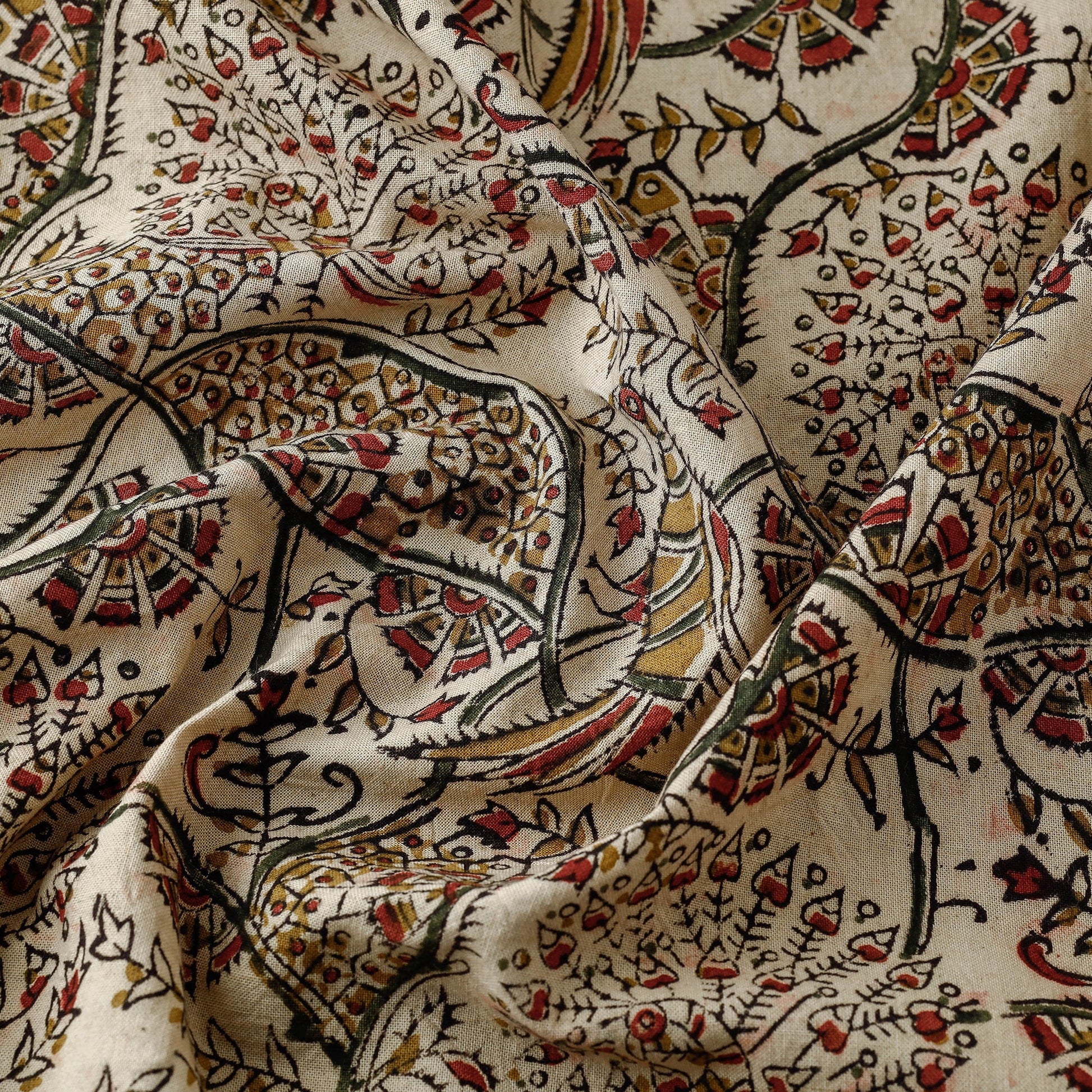 Beige - Pedana Kalamkari Hand Block Printed Cotton Fabric