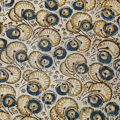 Beige - Pedana Kalamkari Hand Block Printed Cotton Fabric