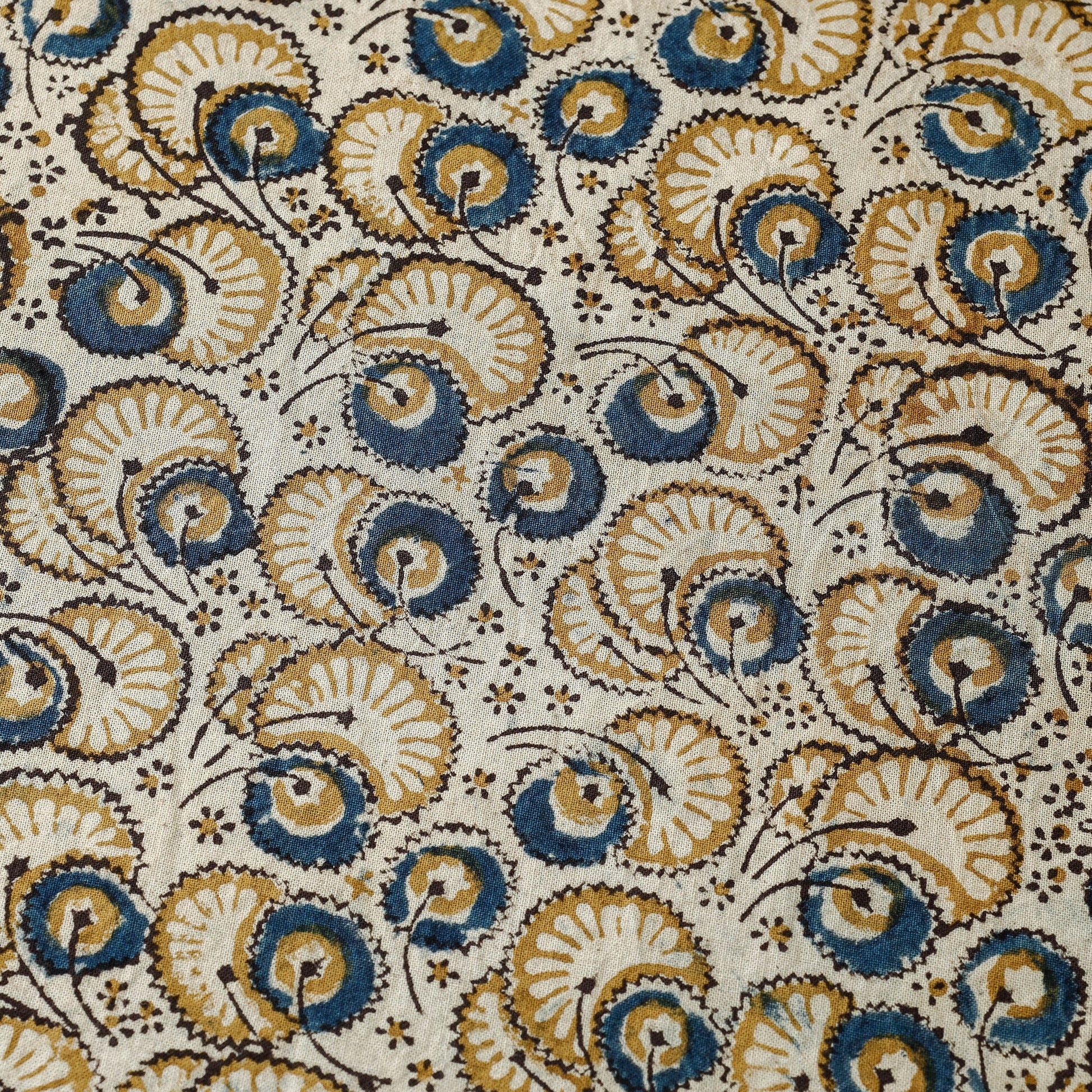 Beige - Pedana Kalamkari Hand Block Printed Cotton Fabric