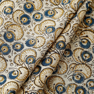 Beige - Pedana Kalamkari Hand Block Printed Cotton Fabric