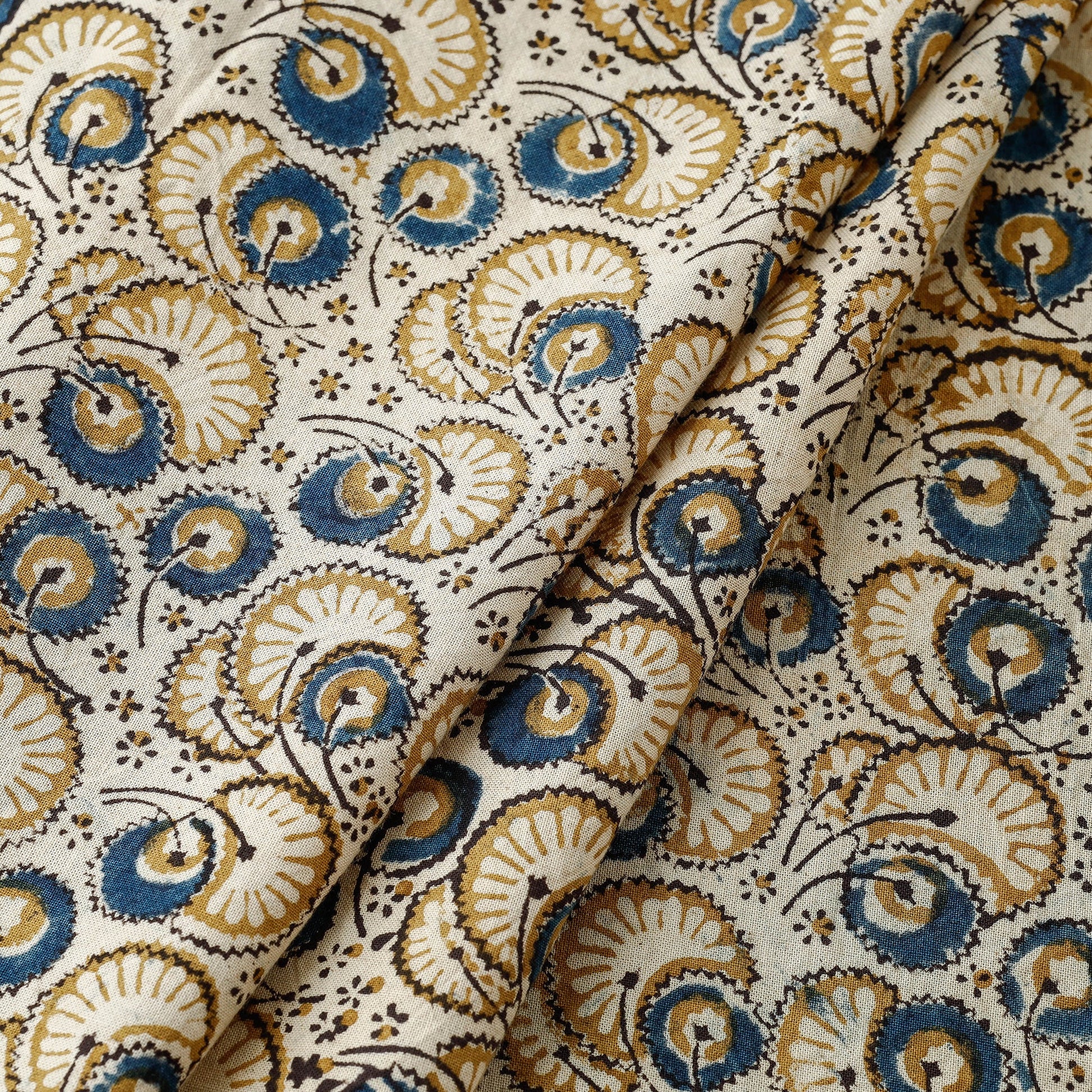 Beige - Pedana Kalamkari Hand Block Printed Cotton Fabric