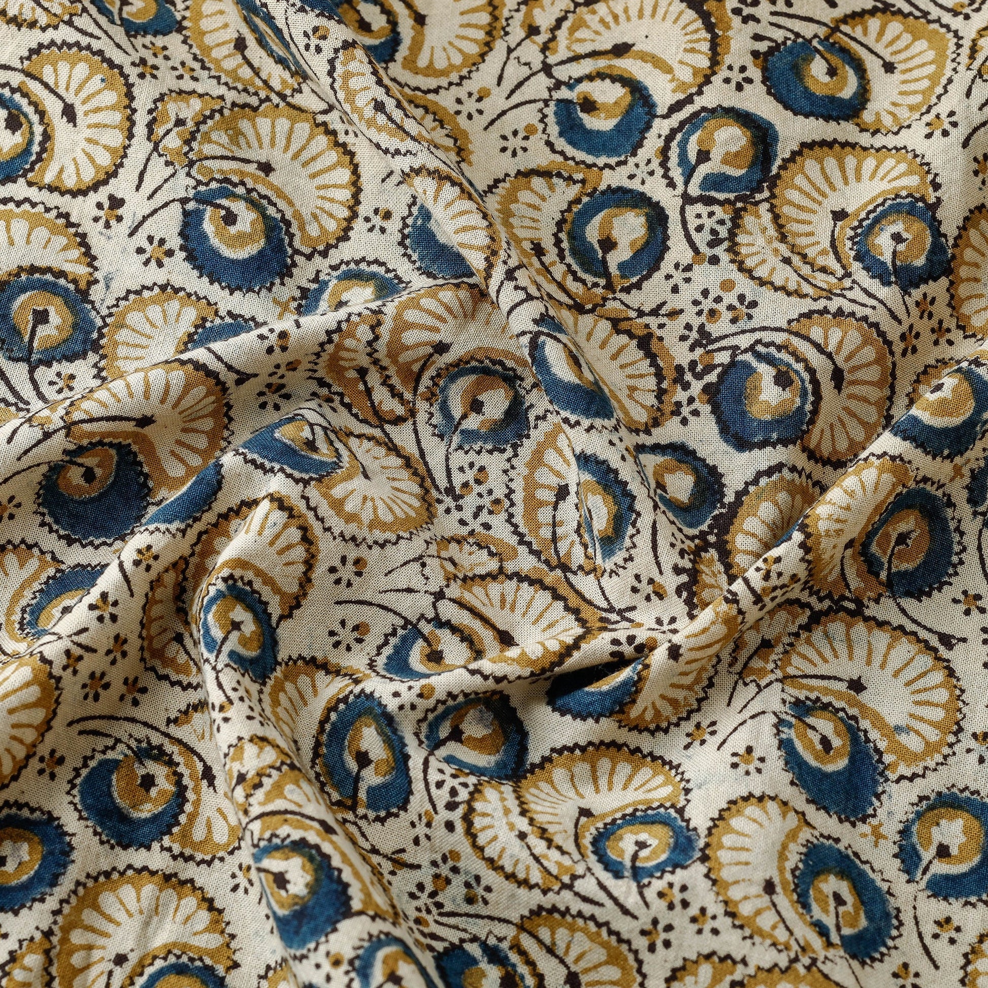 Beige - Pedana Kalamkari Hand Block Printed Cotton Fabric