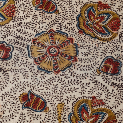 Beige - Pedana Kalamkari Hand Block Printed Cotton Fabric