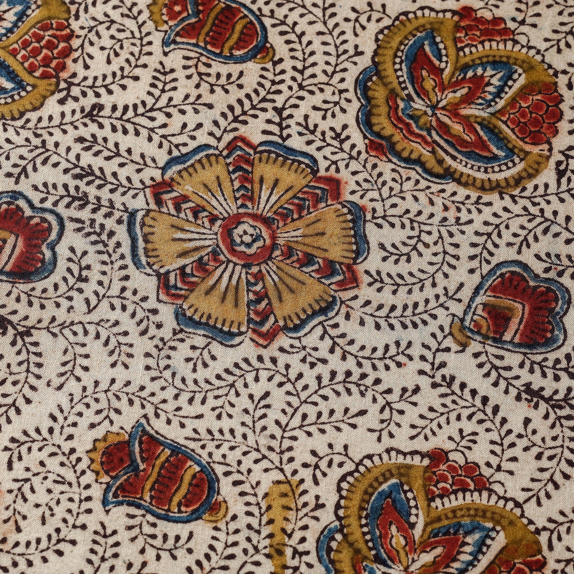 Beige - Pedana Kalamkari Hand Block Printed Cotton Fabric