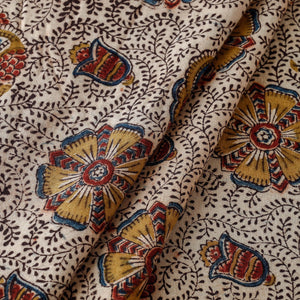 Beige - Pedana Kalamkari Hand Block Printed Cotton Fabric