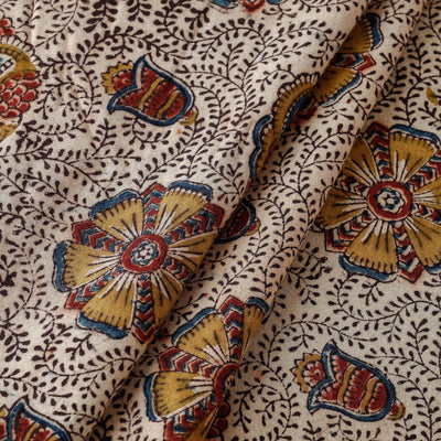 Beige - Pedana Kalamkari Hand Block Printed Cotton Fabric