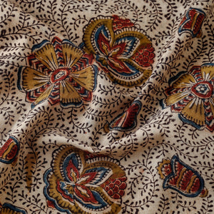 Beige - Pedana Kalamkari Hand Block Printed Cotton Fabric