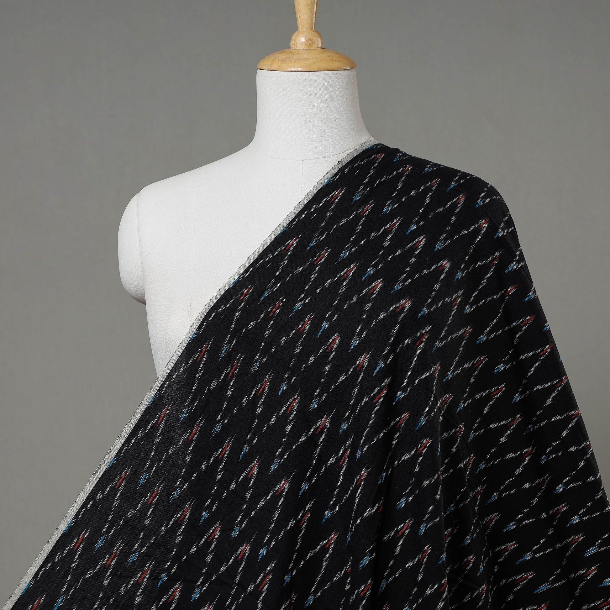 Black - Cotton Pochampally Ikat Fabric