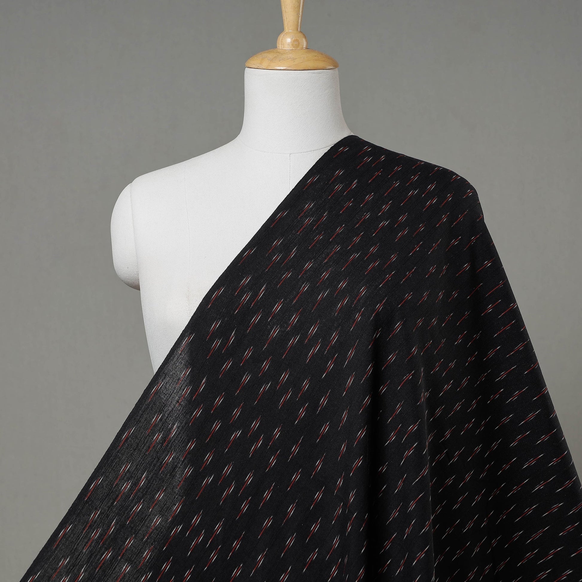 Black with Red Cotton Pochampally Ikat Fabric 02