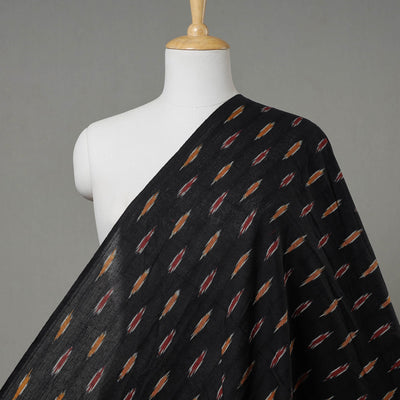 Black With Orange & Red Butta Pochampally Ikat Weave Cotton Fabric 04