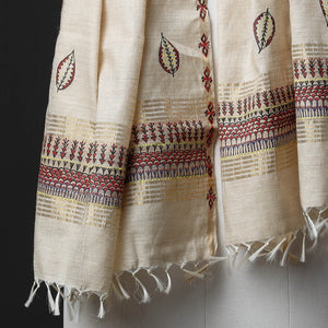 Beige - Traditional Godana Handpainted Spun Silk Handloom Stole