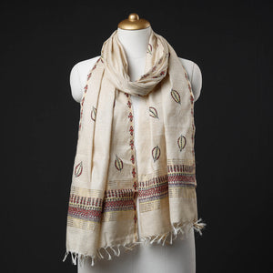 Beige - Traditional Godana Handpainted Spun Silk Handloom Stole
