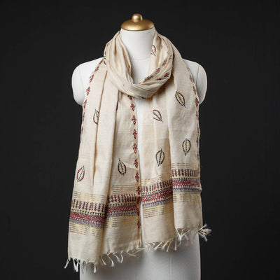 Beige - Traditional Godana Handpainted Spun Silk Handloom Stole