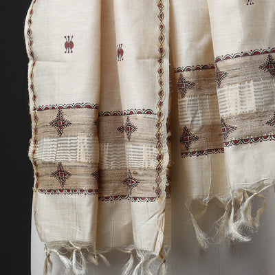 Beige - Traditional Godana Handpainted Spun Silk Handloom Stole