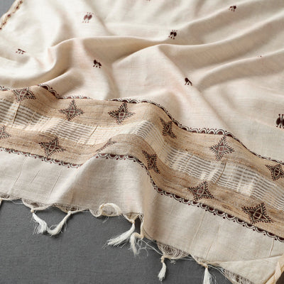 Beige - Traditional Godana Handpainted Spun Silk Handloom Stole
