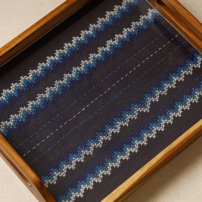 Black - Tribal Hand Embroidered Sagwan Wood Tray