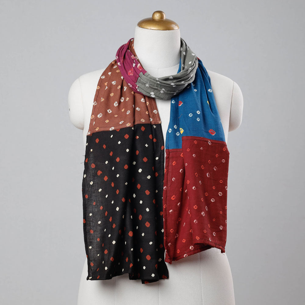 Bandhani Tie-Dye Patchwork Multicolor Mul Cotton Stole