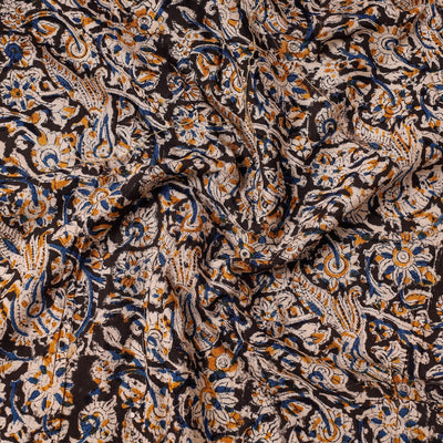 Black - Kalamkari Block Printing Cotton Precut Fabric (1 meter)