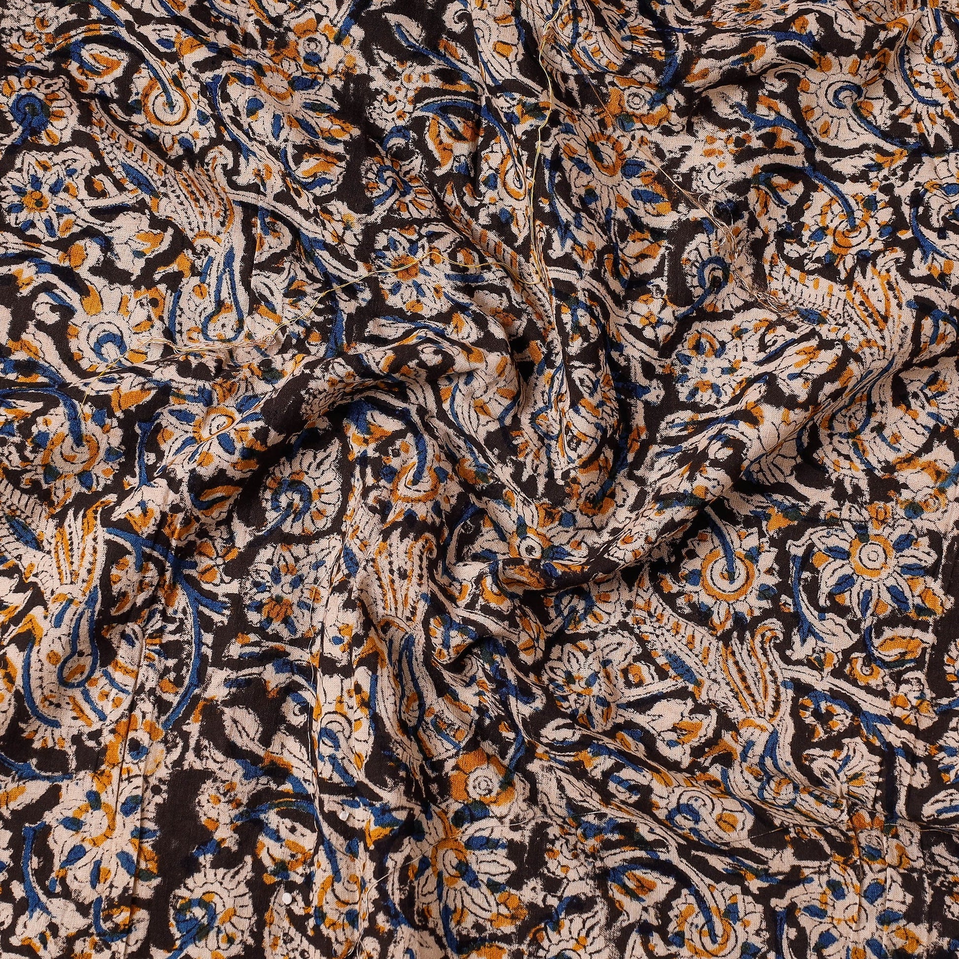 Black - Kalamkari Block Printing Cotton Precut Fabric (1 meter)