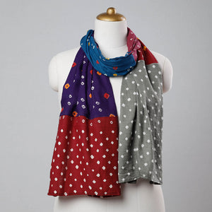 Bandhani Tie-Dye Patchwork Multicolor Mul Cotton Stole