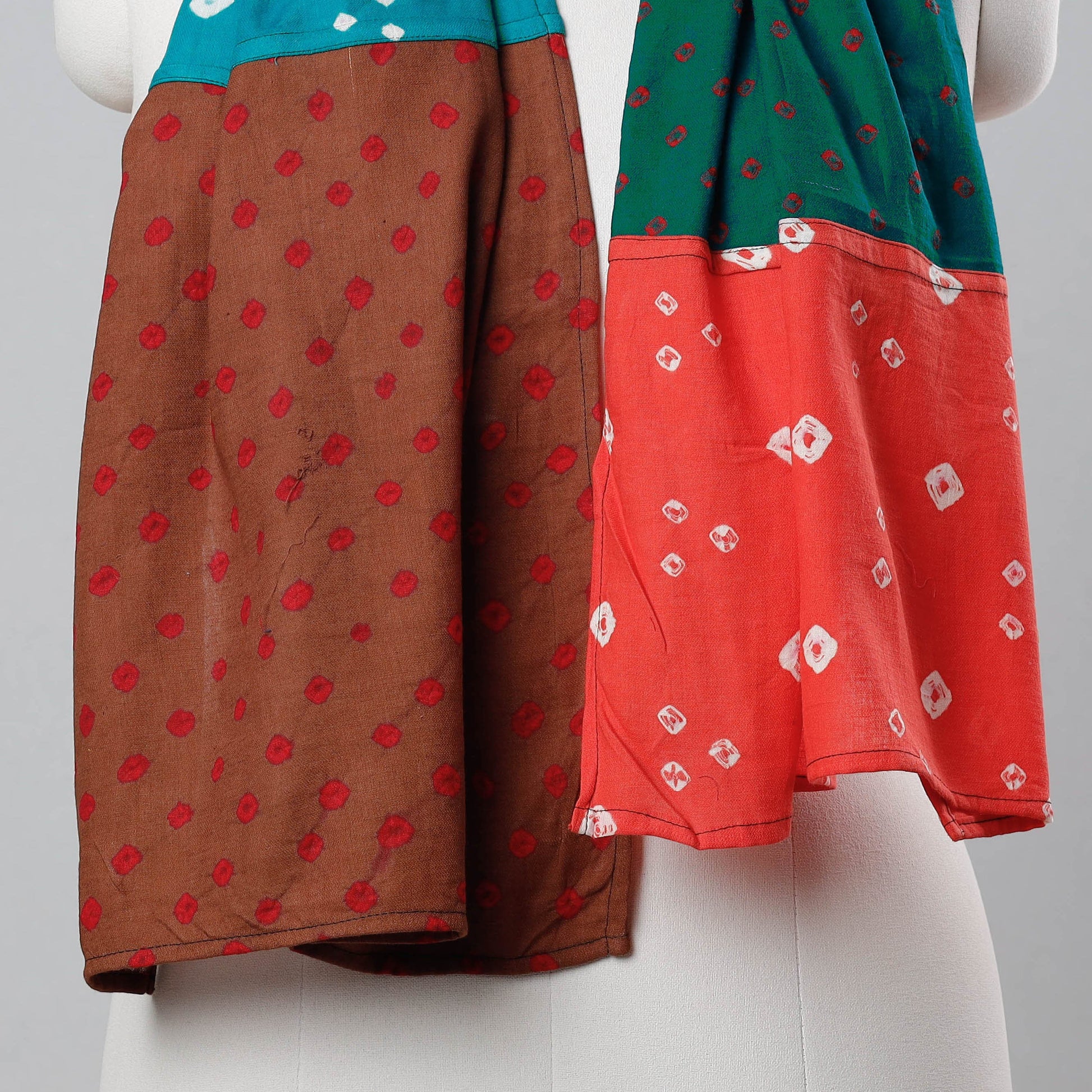Bandhani Tie-Dye Patchwork Multicolor Mul Cotton Stole
