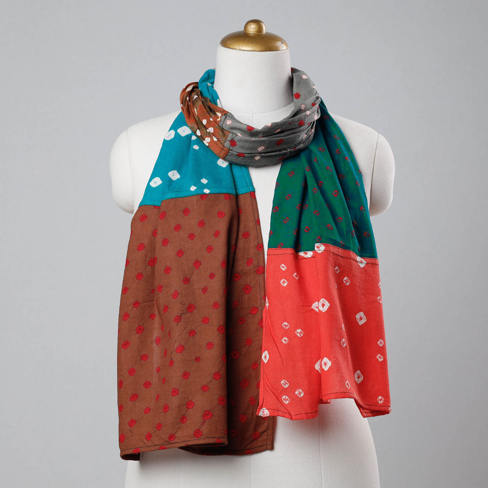 Bandhani Tie-Dye Patchwork Multicolor Mul Cotton Stole