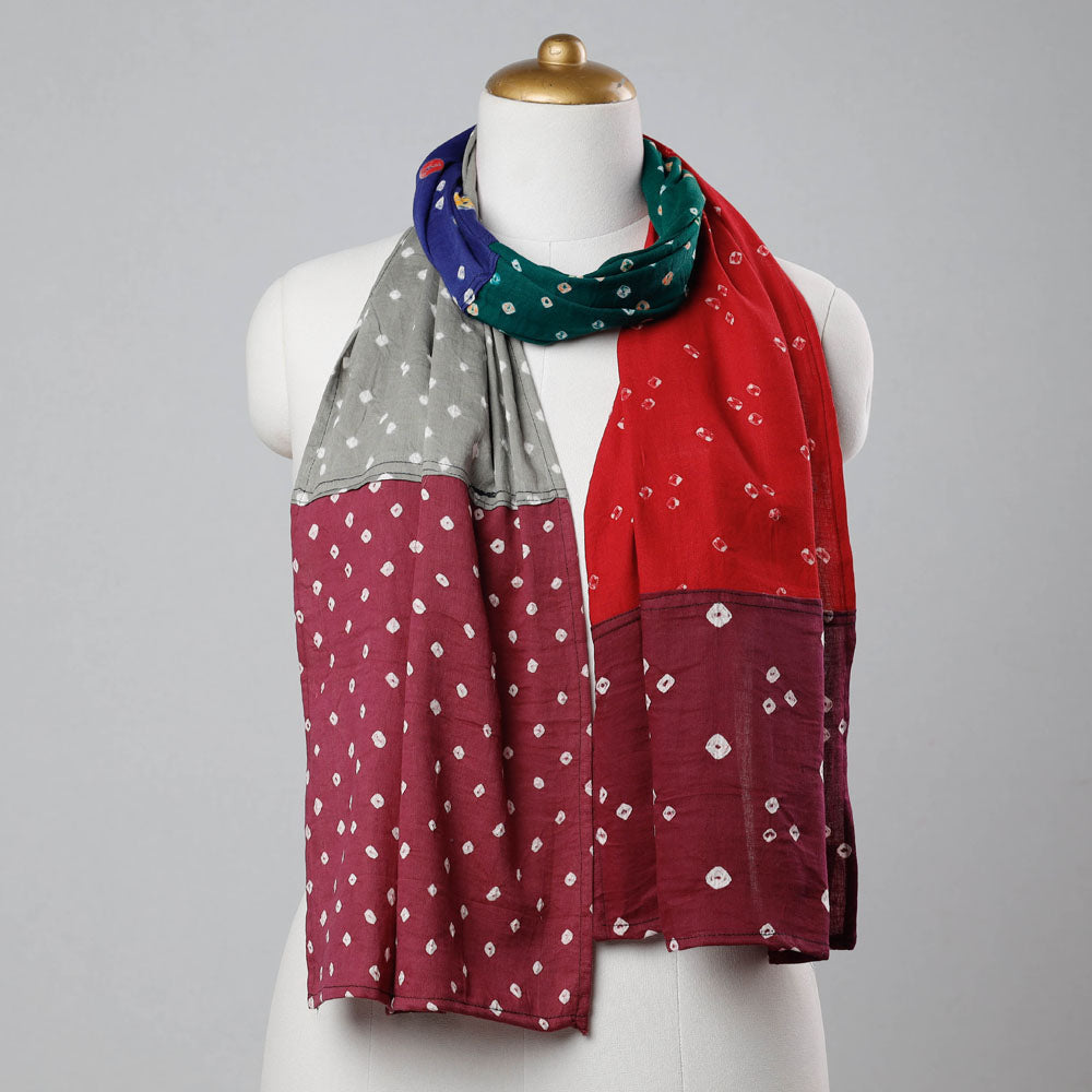 Bandhani Tie-Dye Patchwork Multicolor Mul Cotton Stole