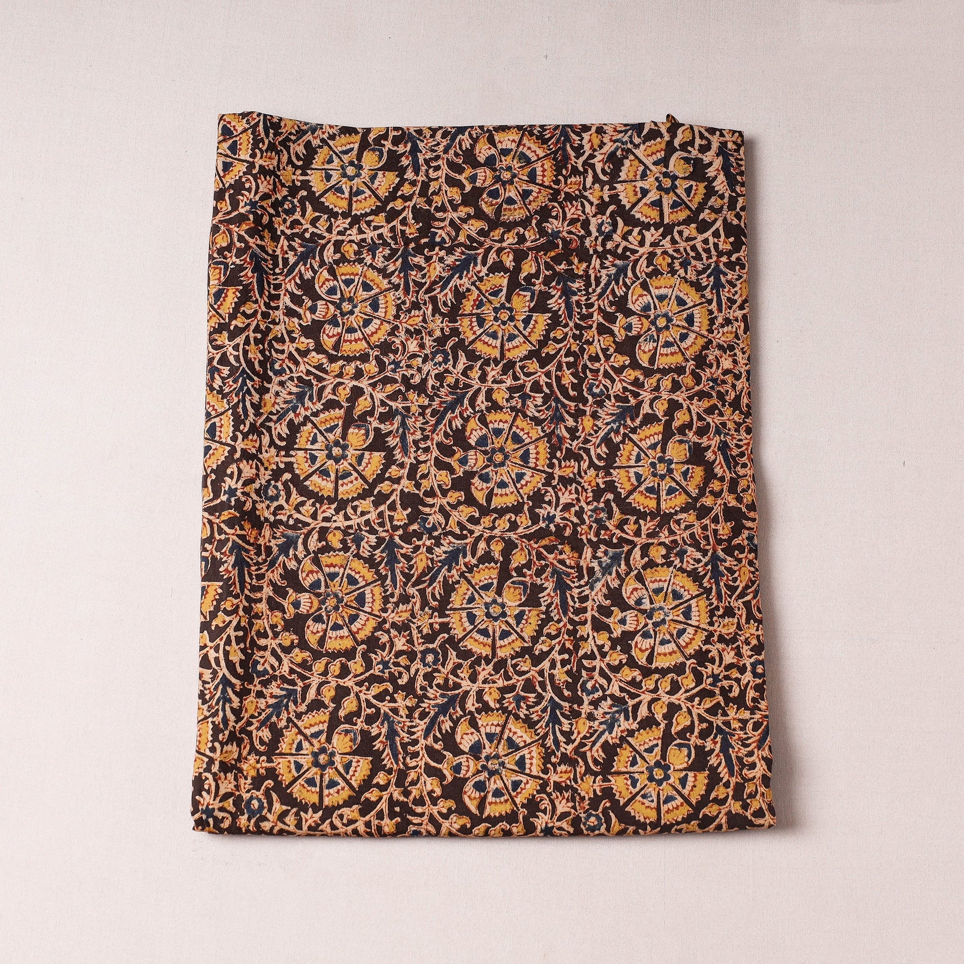 Brown - Kalamkari Block Printing Cotton Precut Fabric (1.6 meter)
