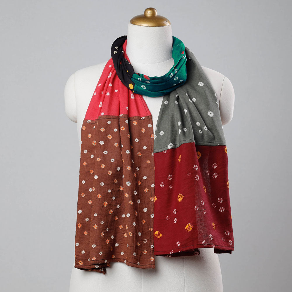 Bandhani Tie-Dye Patchwork Multicolor Mul Cotton Stole