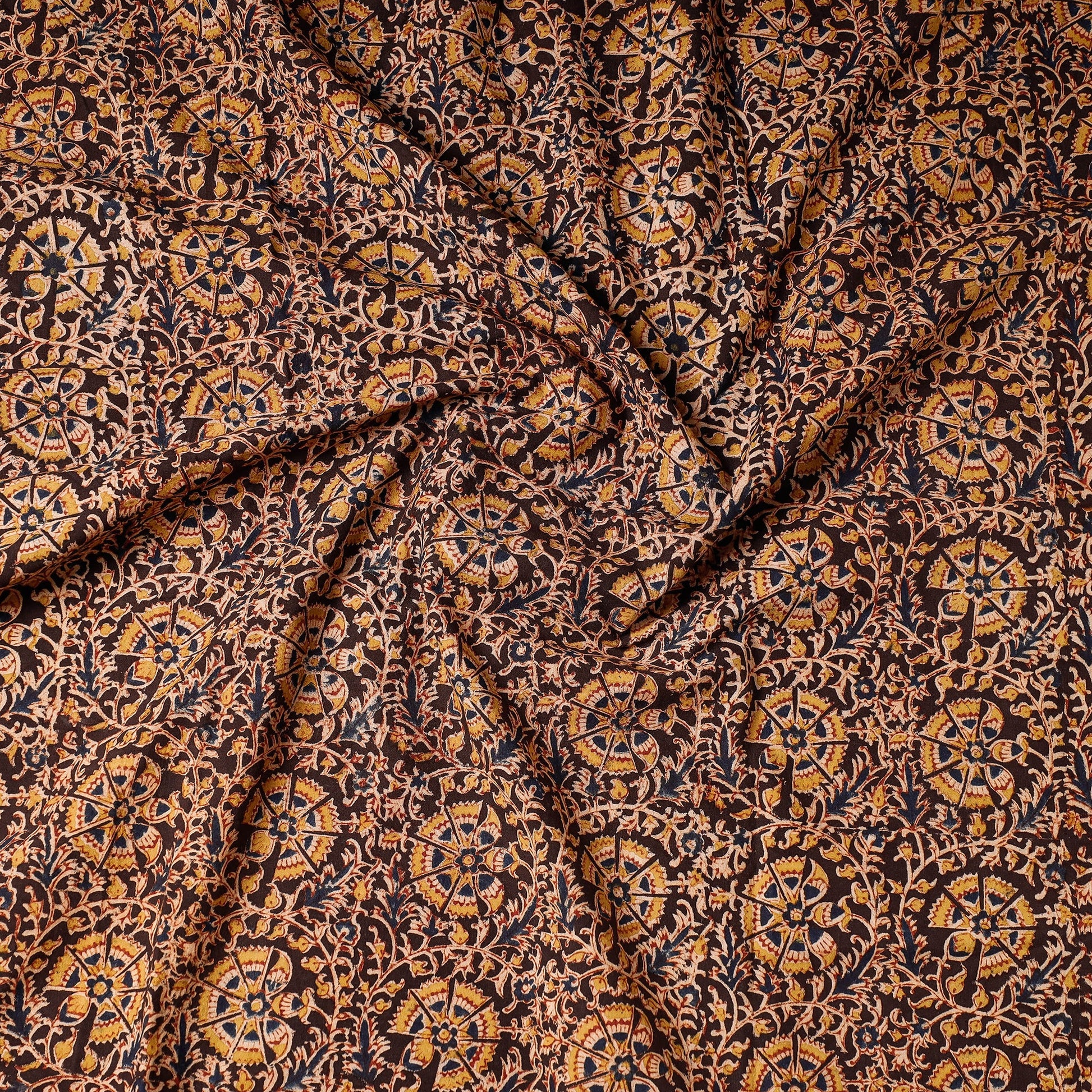 Brown - Kalamkari Block Printing Cotton Precut Fabric (1.6 meter)