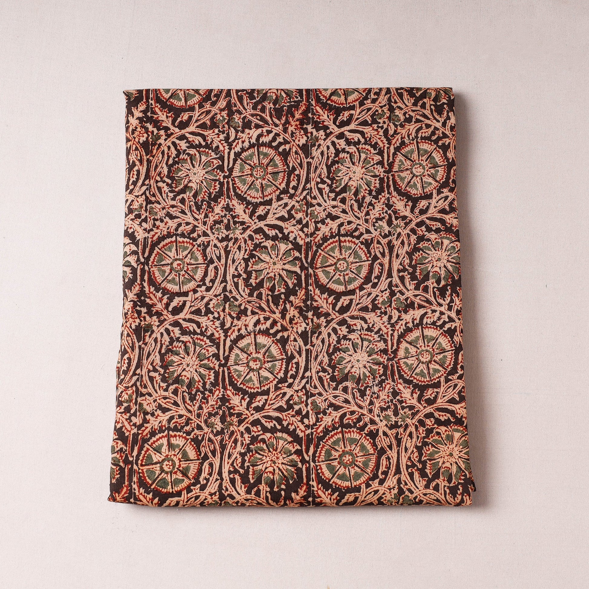 Brown - Kalamkari Block Printing Cotton Precut Fabric (1.8 meter)