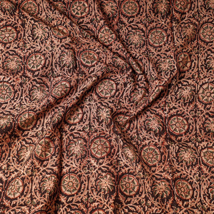 Brown - Kalamkari Block Printing Cotton Precut Fabric (1.8 meter)