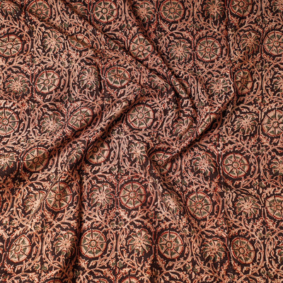 Brown - Kalamkari Block Printing Cotton Precut Fabric (1.8 meter)