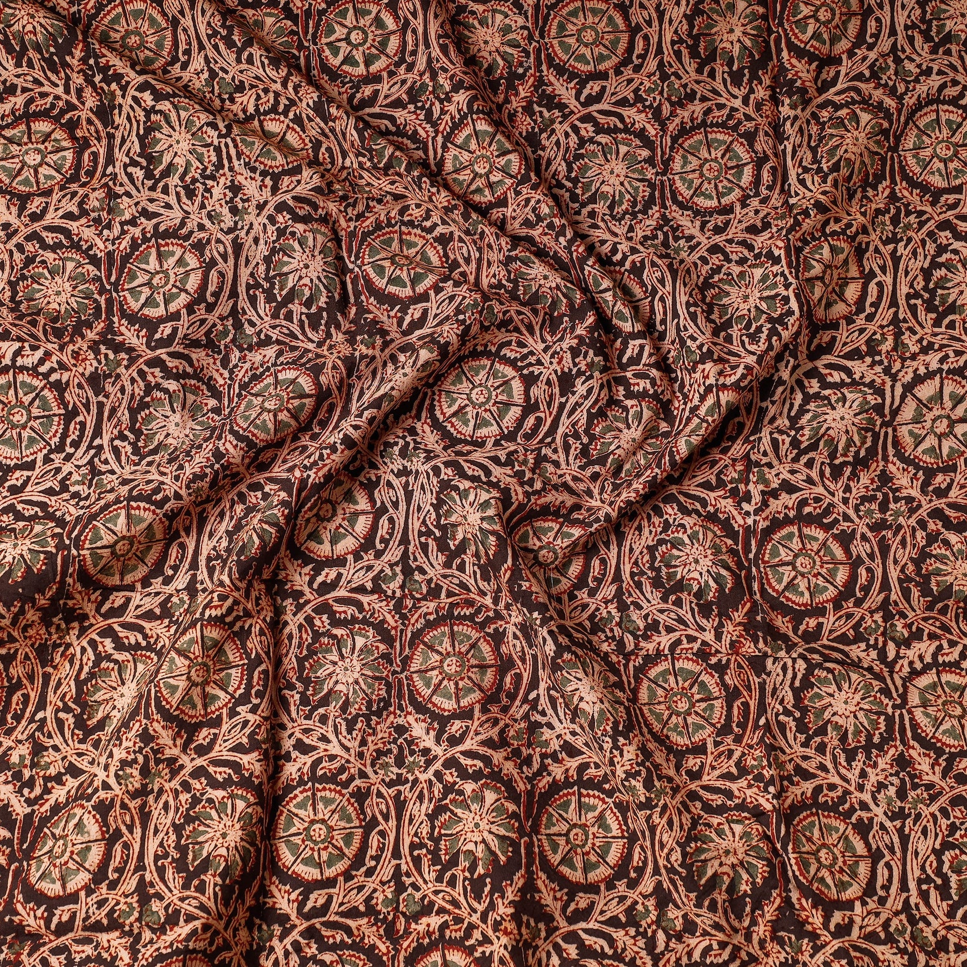 Brown - Kalamkari Block Printing Cotton Precut Fabric (1.8 meter)