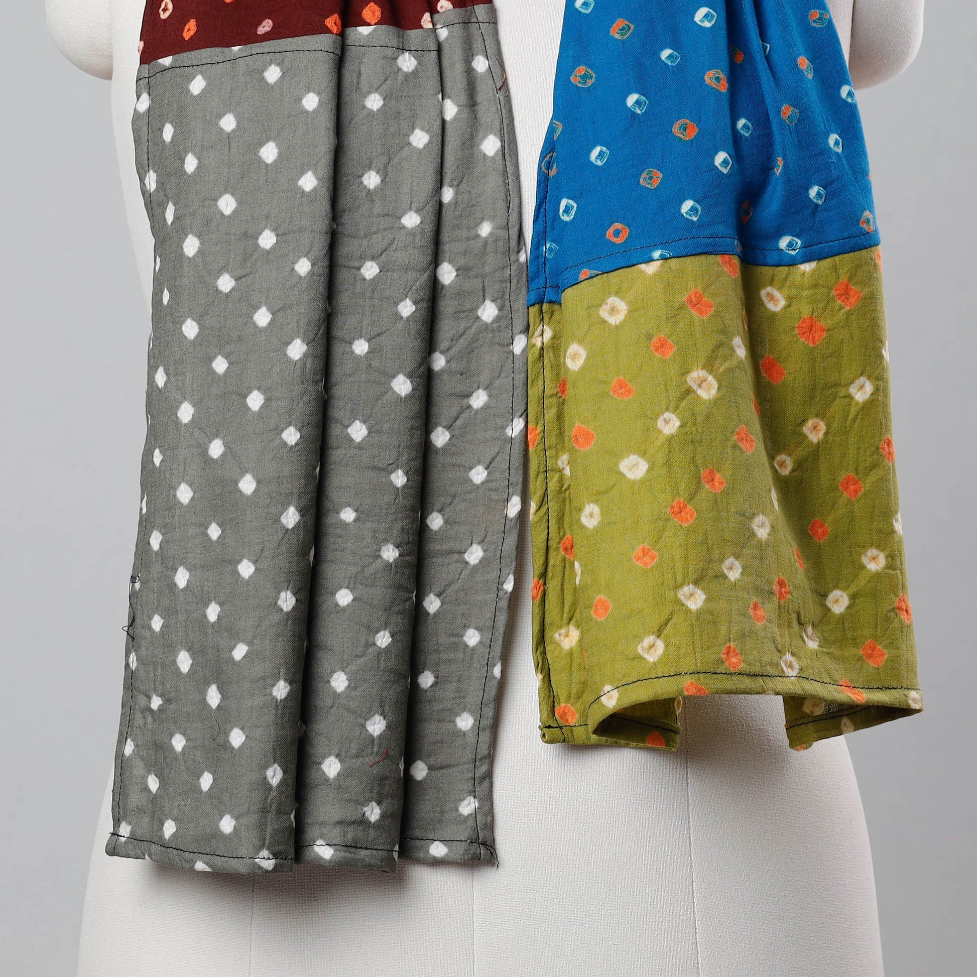 Bandhani Tie-Dye Patchwork Multicolor Mul Cotton Stole