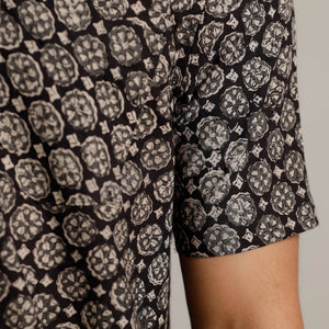 Black - Bagru Block Printed Cotton Men Half Sleeve Shirt 06