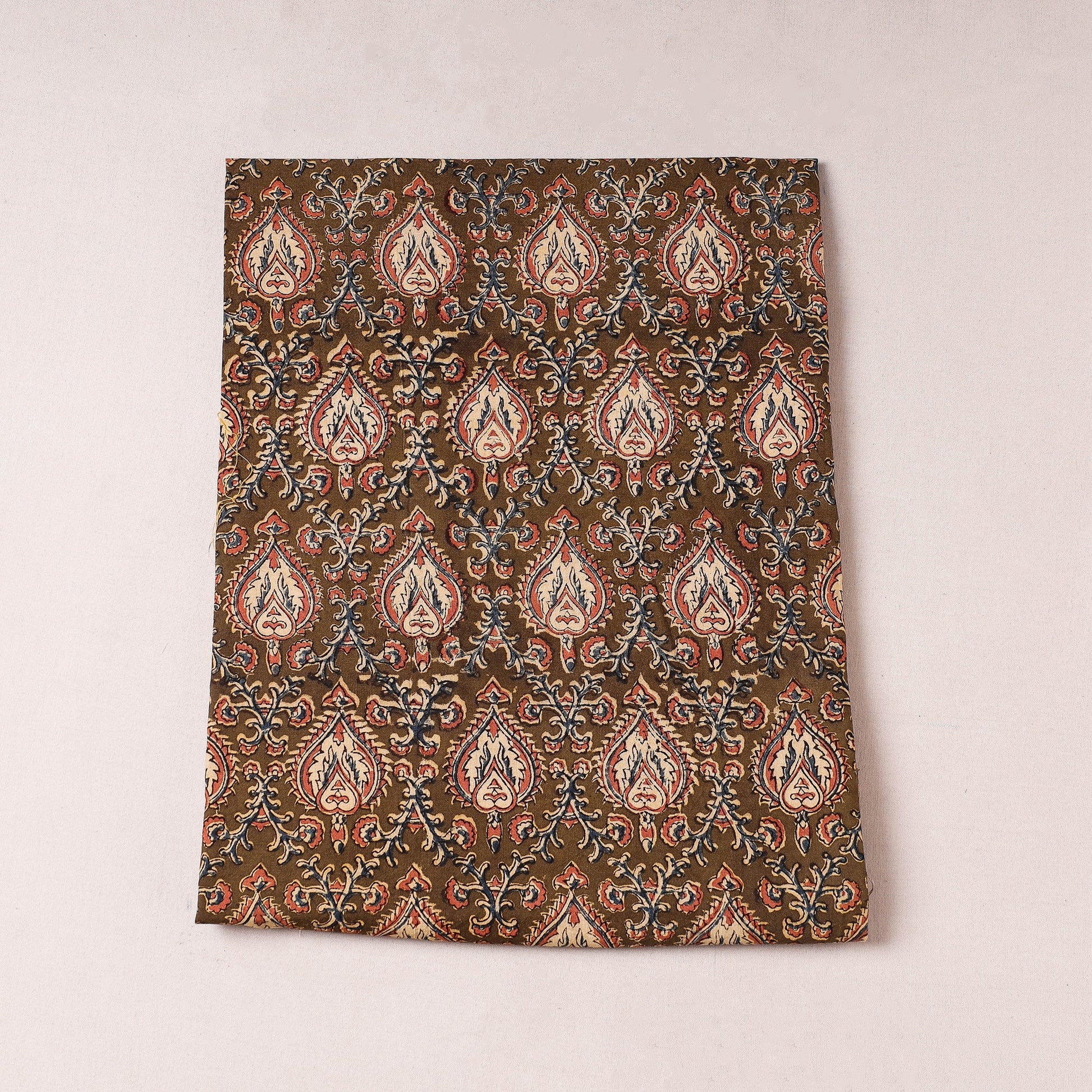 Brown - Kalamkari Block Printed Cotton Precut Fabric (0.9 meter)