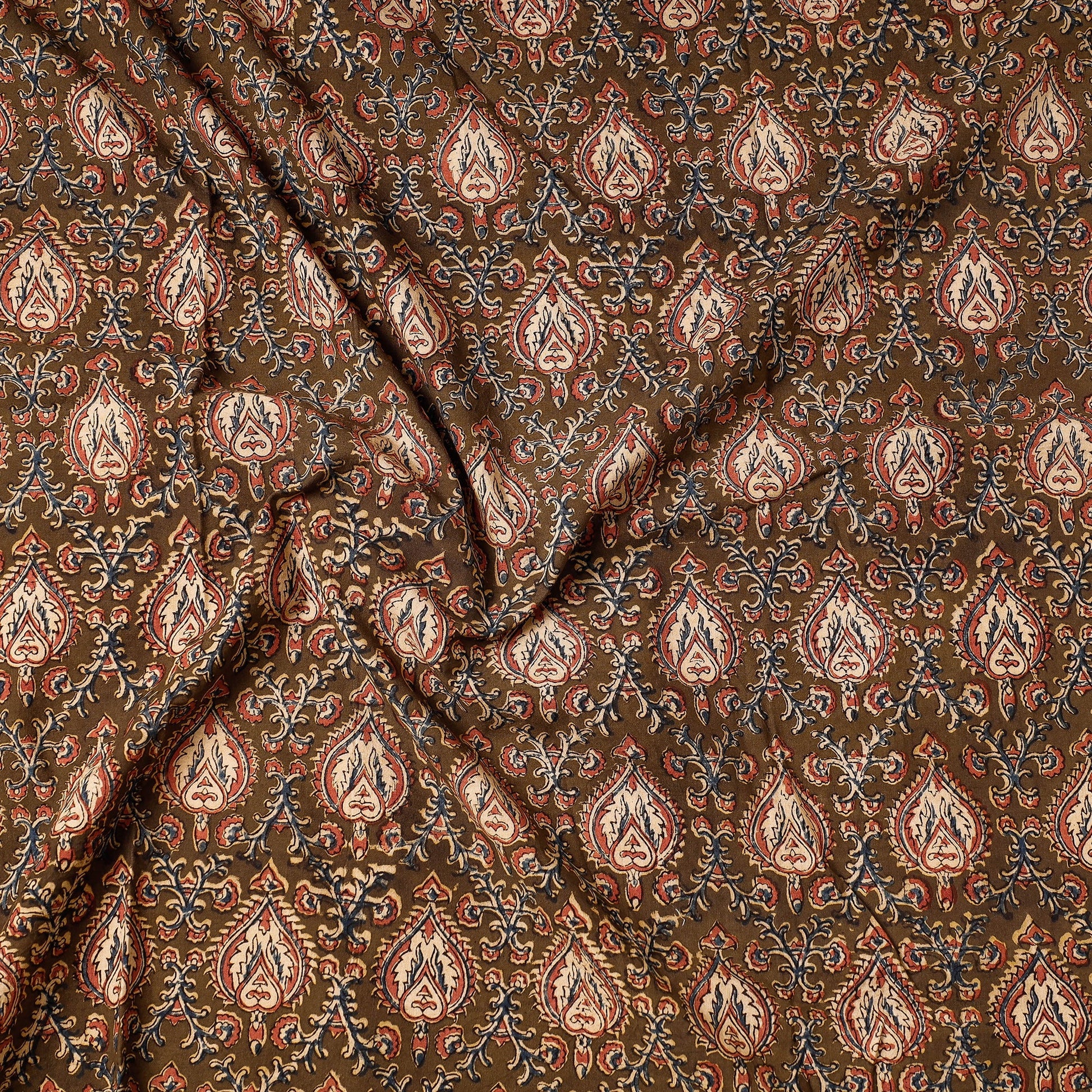 Brown - Kalamkari Block Printed Cotton Precut Fabric (0.9 meter)