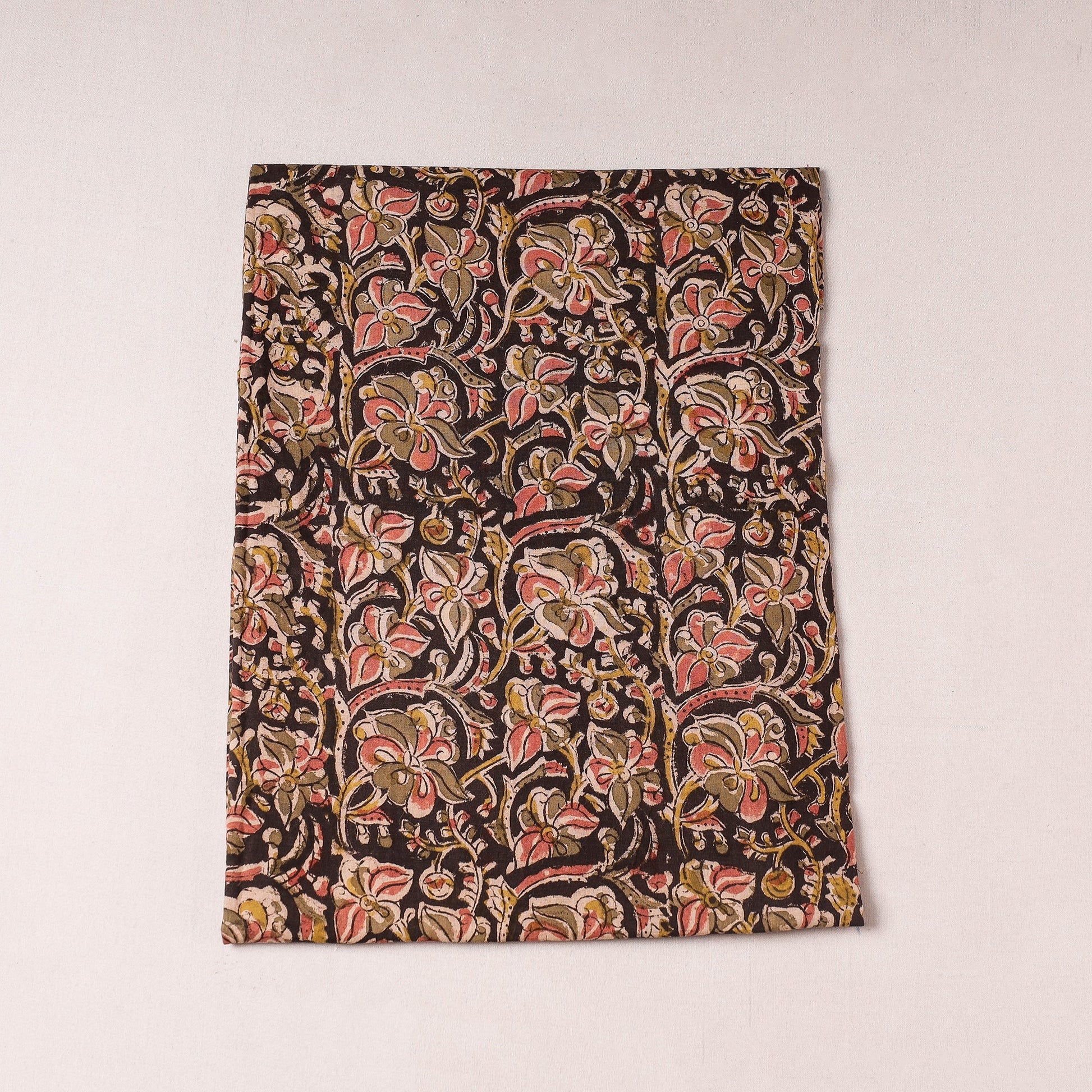 Brown - Kalamkari Block Printed Cotton Precut Fabric (0.9 meter)