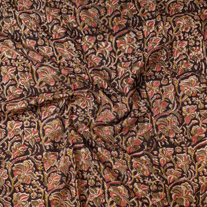 Brown - Kalamkari Block Printed Cotton Precut Fabric (0.9 meter)
