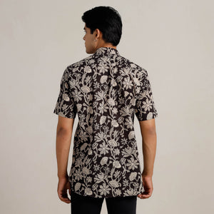 Black - Bagru Block Printed Cotton Men Half Sleeve Shirt 01