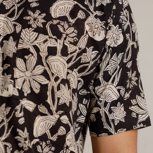 Black - Bagru Block Printed Cotton Men Half Sleeve Shirt 01