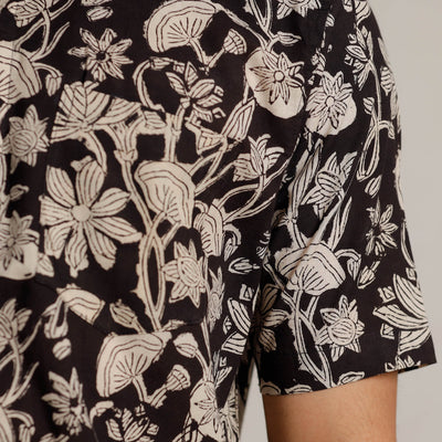 Black - Bagru Block Printed Cotton Men Half Sleeve Shirt 01