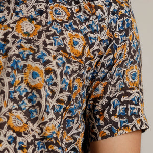 Black - Kalamkari Block Printed Cotton Men Half Sleeve Shirt 05